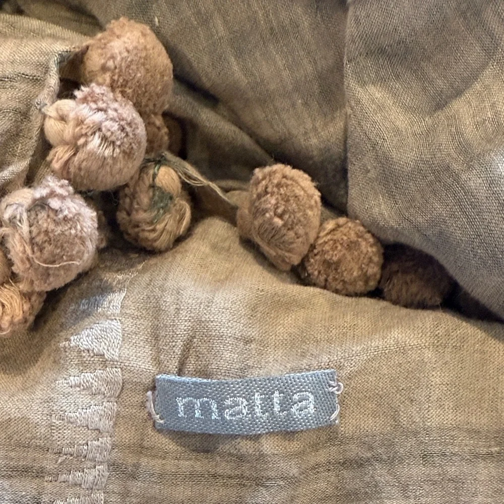 Matta Taupe Scarf with Pom Pom Trim - Picture 6 of 9